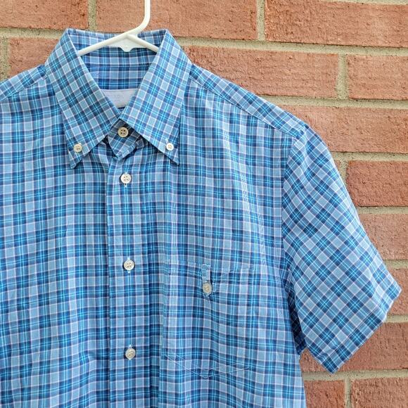 Prada Men's Plaid Checkered Button Down Short Sleevw Casual Shirt size 42 Medium - Picture 2 of 7
